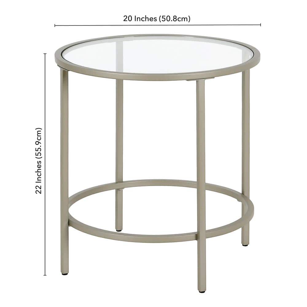 Sivil 20" Satin Nickel Round Metal & Glass Side Table