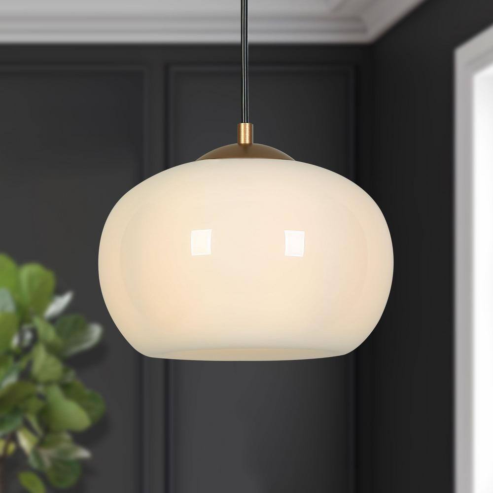 9.4 in. Minimalist Modern Opal Glass Pendant, 1-Light Gold and White Hanging Light for Kitchen Island or Dining Room price history on PriceWatchPro