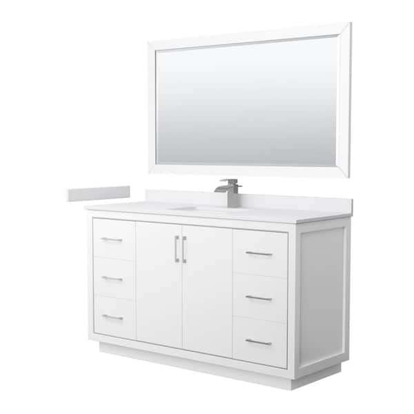 Wyndham Collection Icon 60 in. W x 22 in. D x 35 in. H Single Bath Vanity in White with White Cultured Marble Top and 58 in. Mirror