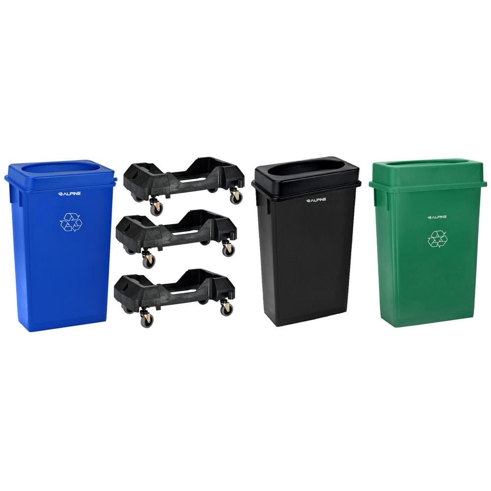 23 Gal. Commercial Trash and Recycling Can with Drop Slot Lid and Dolly (3-
