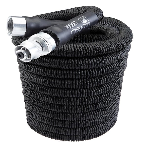 Pocket Hose Silver Bullet 75 ft Turbo Shot Nozzle Multiple Spray Patterns  Expandable Garden Hose 3/4 in Solid Aluminum Fittings Lead-Free Lightweight