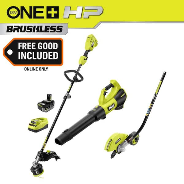 ONE+ HP 18V Brushless Cordless Attachment Capable 15" Trimmer and Blower Combo Kit w/ Edger, 4.0 Ah Battery & Charger