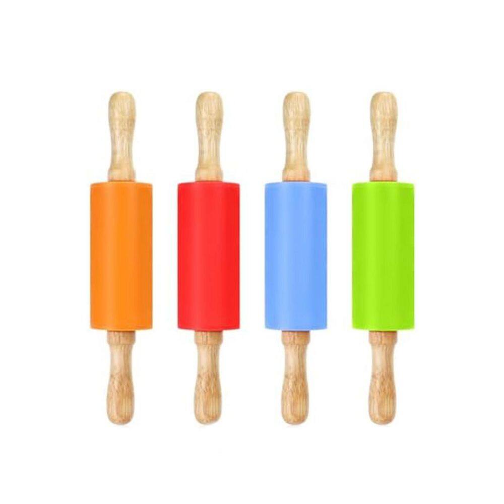 9 Inch Silicone Non-Stick Kids Mini Rolling Pin Wooden Handle Assorted Colors for Baking with Easy Clean 4-Pack product image for price tracking