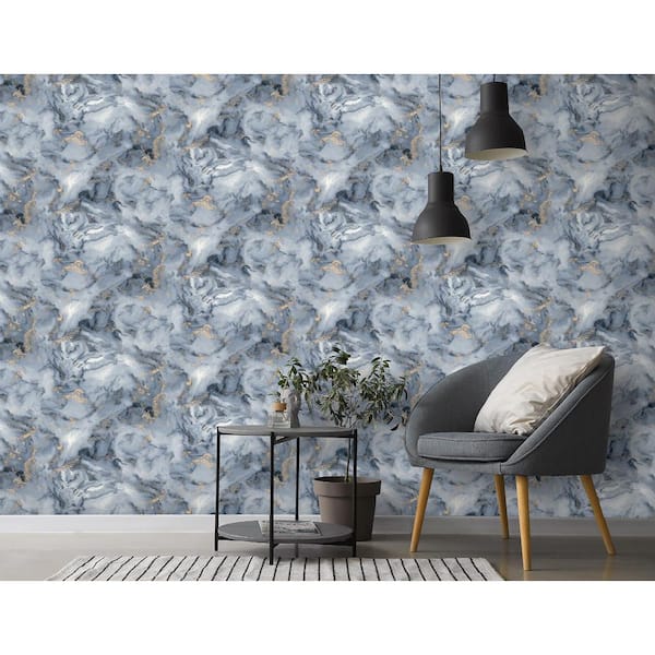 Merrick Navy Blue Marble Wallpaper Sample