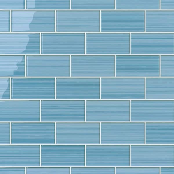 Bodesi Hand Painted Sample 3 in. x 6 in. Astoria Blue 40 glass tile (0. ...