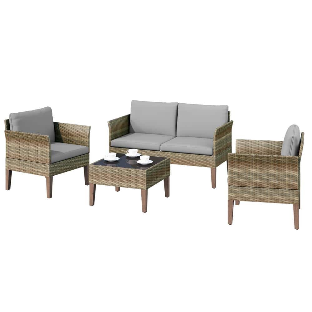 Isla 4-Piece Stone Gray Wicker Outdoor Conversation Set