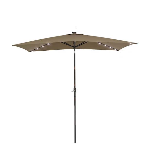 Unbranded 10 ft. x 6.5 ft. Market Rectangular LED Umbrella with Tilt and Crank Waterproof Canopy Garden and Pool in Taupe