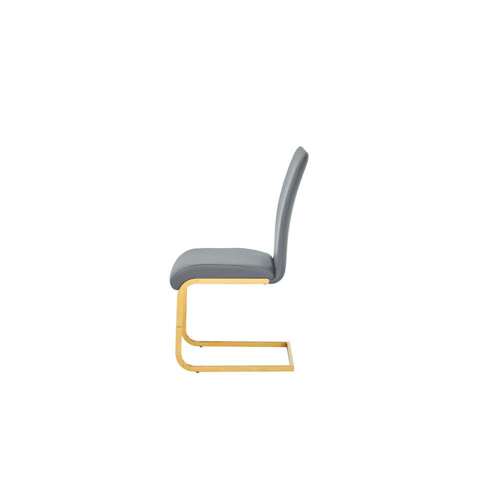 Parsons Gray and Gold Faux Leather Side Chair with Chrome Base