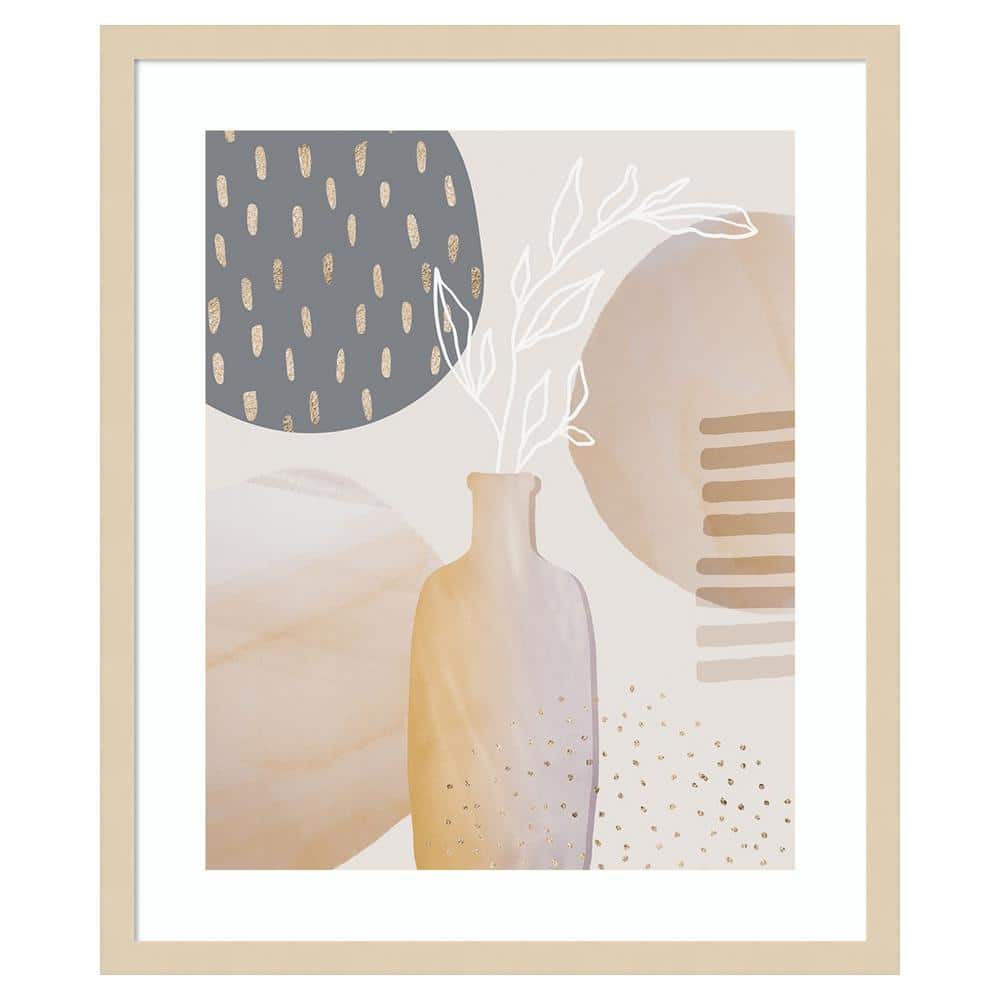 Mid-Century Floral II Beige and Gray Framed Wall Art Print