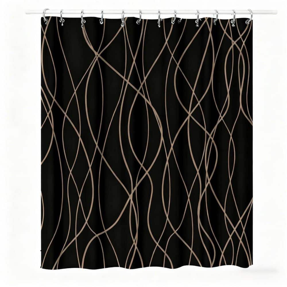72 in. W x 72 in. L Polyester Shower Curtain with Hooks in Black and Brown Striped, Weighted Hem price history on PriceWatchPro