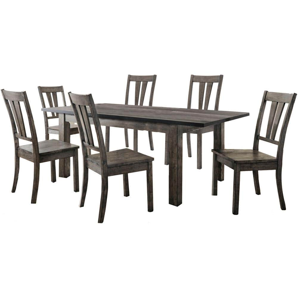 Bramble Hill 7-Piece Weathered Gray Dining Set with Expandable Table and 6-Wood-Seat Side Chairs -  Hanover, HDR006-7WD-WG