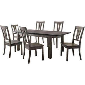 Bramble Hill 7-Piece Weathered Gray Dining Set with Expandable Table and 6-Wood-Seat Side Chairs