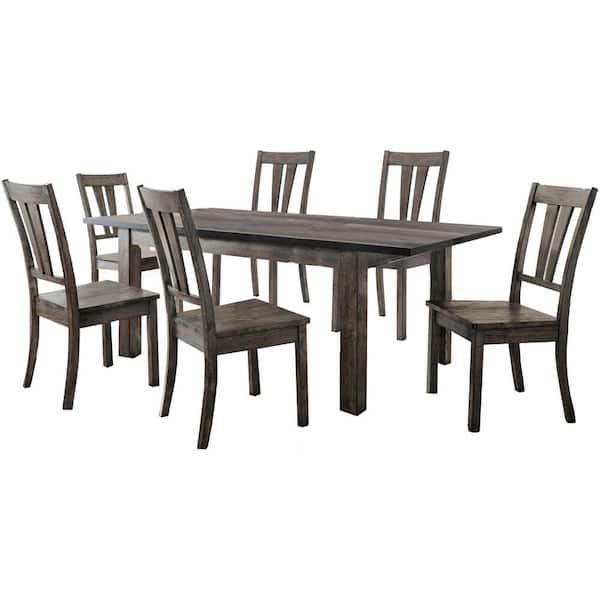 Hanover Bramble Hill 7-Piece Weathered Gray Dining Set with Expandable Table and 6-Wood-Seat Side Chairs