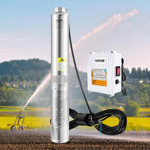 Deep Well Submersible Pump, 2HP 230V/60Hz, 37GPM 427 ft. Head, 33 ft. Cord and External Control Box, 4 in. Water Pumps