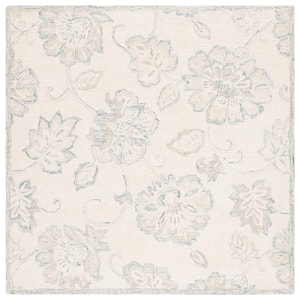 Micro-Loop Ivory/Blue 6 ft. x 6 ft. Abstract Floral Square Area Rug