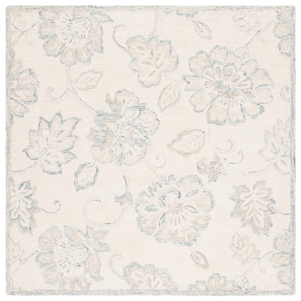SAFAVIEH Micro-Loop Ivory/Blue 6 ft. x 6 ft. Abstract Floral Square Area Rug
