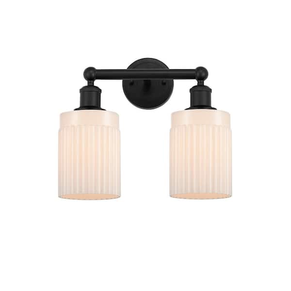 Hadley 13.5 in. 2-Light Matte Black Vanity Light with Glass Shade