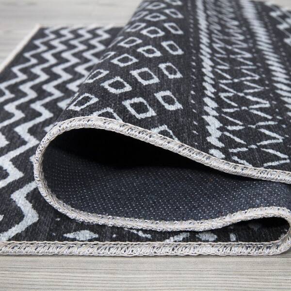 Light Gray & White Cotton Door mat Rug Indoor Outdoor - 2x3' Zig