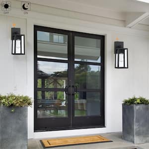 1-Light 13.4 in. H Matte Black Finish Hardwired Outdoor Wall Lantern Sconce with Dusk to Dawn Sensor