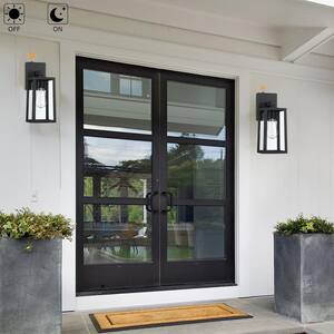 1-Light 13.9 in. H Matte Black Finish Hardwired Outdoor Wall Lantern Sconce with Dusk to Dawn Sensor