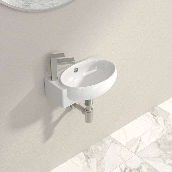 5.7 in. Ceramic Wall-Mounted Bathroom Mini Vessel Sink with Single Left Faucet Hole in White