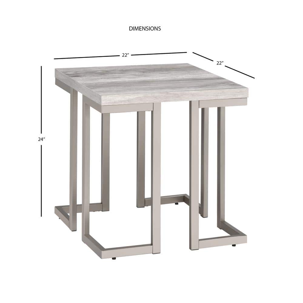 Contemporary Gray Driftwood Square End Table with Metal Base
