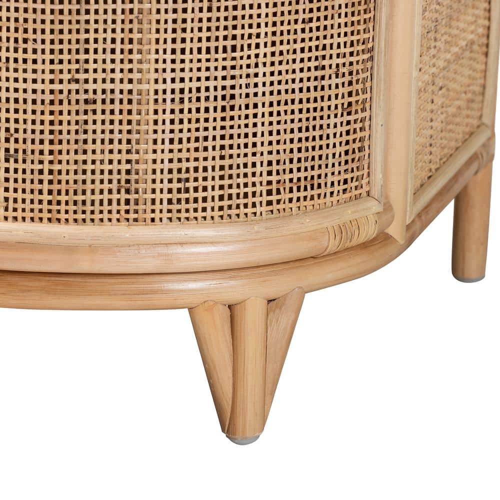 Natural Brown Rattan 2-Drawer Curved Nightstand