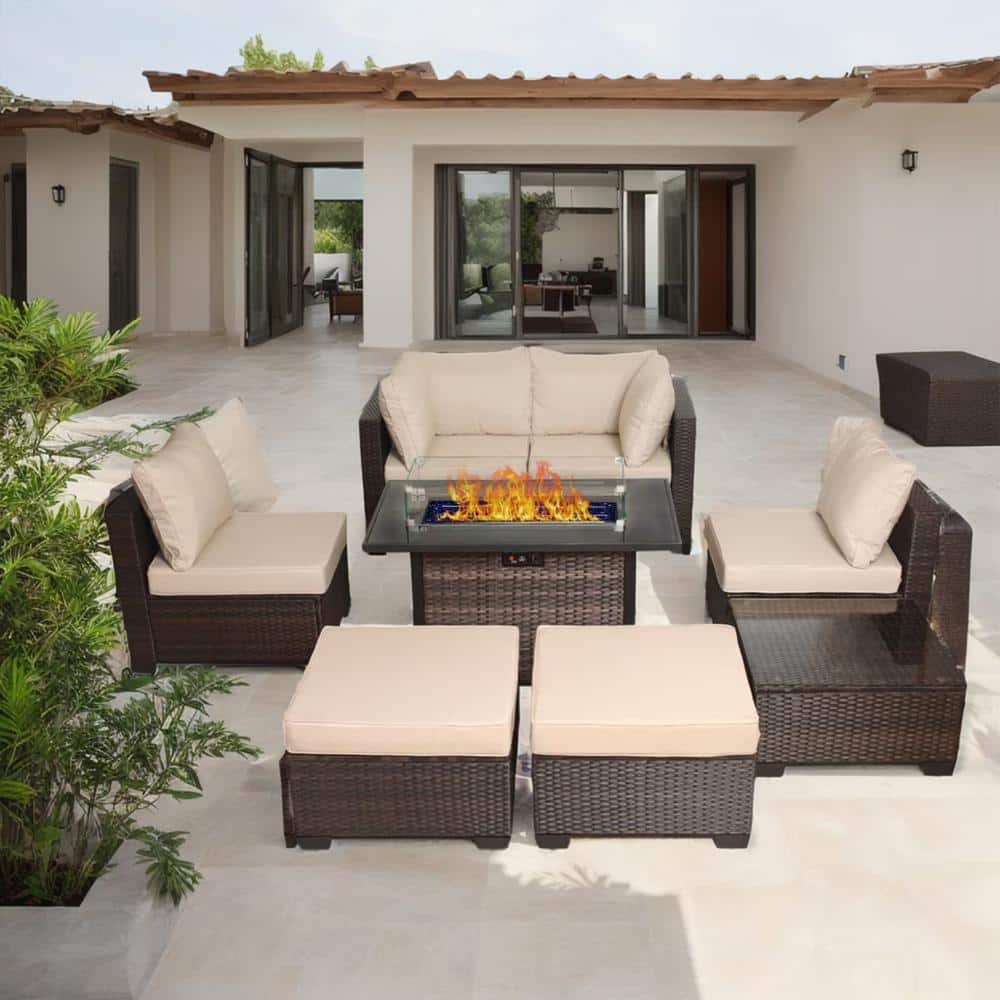 8-Piece Dark Brown PE Wicker Outdoor Patio Conversation Sectional Sofa Set 