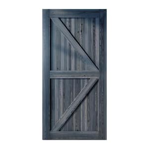 48 in. x 84 in. K-Frame Navy Solid Natural Pine Wood Panel Interior Sliding Barn Door Slab with Frame
