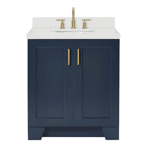 Taylor 30 in. W x 22 in. D x 36 in. H Single Sink Freestanding Bath Vanity in Midnight Blue with Carrara Quartz Top