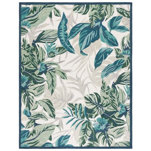Blossom 8 ft. x 10 ft. Ivory/Green Oversized Leaf Area Rug