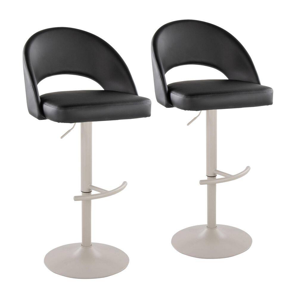 Renee Upholstered 45.5 in. Black Faux Leather and Pearl Grey Metal Adjustable Bar Stool Rounded T Footrest (Set of 2) price history on PriceWatchPro