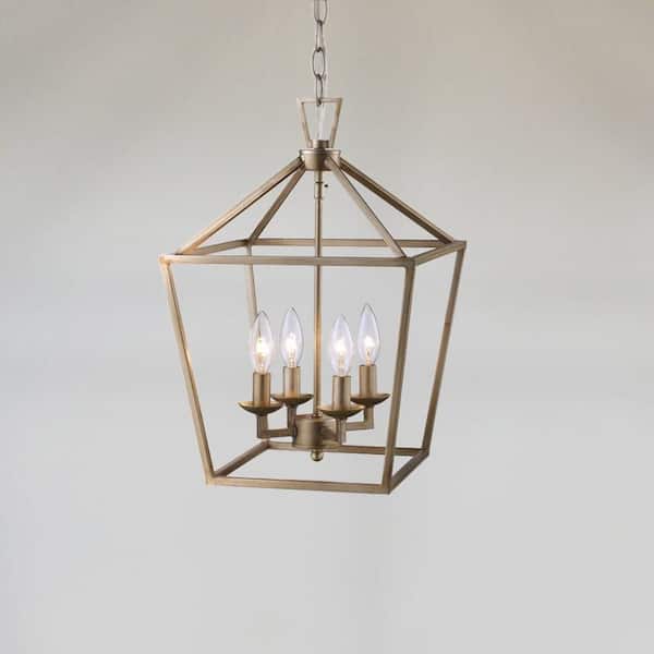 Unbranded Lacey 4-Light Antique Silver Leaf Pendant Light Fixture with Caged Metal Shade