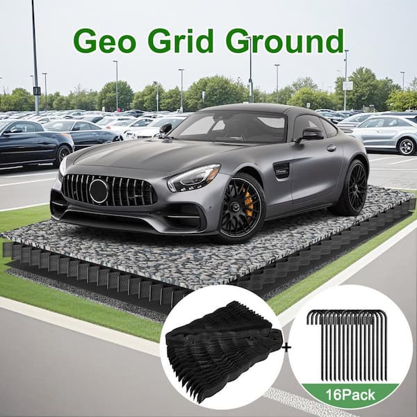 Wellco 10 ft. x 26 ft. x 2 in. Plastic Ground Geo Grid Driveway Ground Pavers Geocell, with 16 J Steel Rebar
