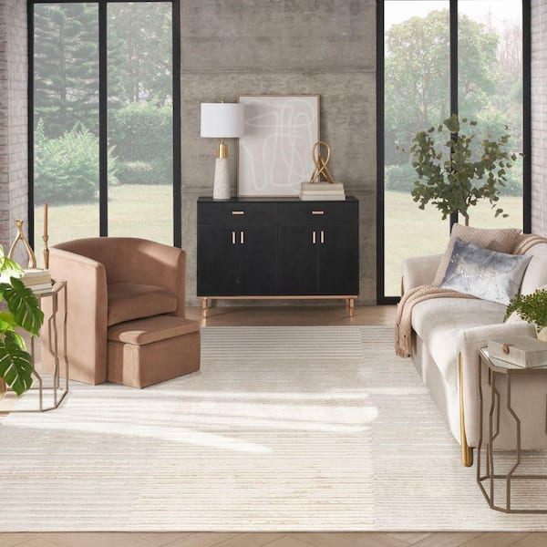 Inspire Me! Home Decor Brushstrokes Beige Silver 9 ft. x 12 ft. Abstract Contemporary Area Rug 899170