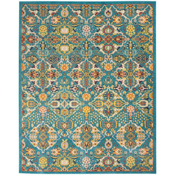 Nourison Allur Turquoise Ivory 9 ft. x 12 ft. Bohemian Transitional Area Rug