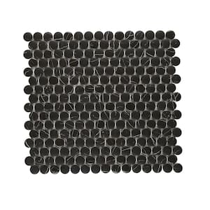 Marble Essence Marquina 12.32 in. x 11.42 in. Penny Round Glass Mesh-Mounted Mosaic Tile (0.98 sq. ft./Each)