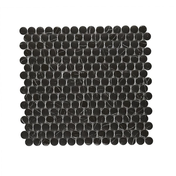 Unbranded Marble Essence Marquina 12.32 in. x 11.42 in. Penny Round Glass Mesh-Mounted Mosaic Tile (0.98 sq. ft./Each)