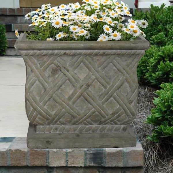 17.75 in. Square Old Stone Cast Stone Lattice Planter