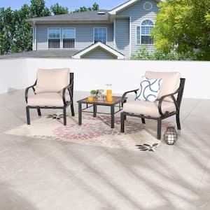 3-Piece Metal Patio Conversation Seating Set with Beige Cushions