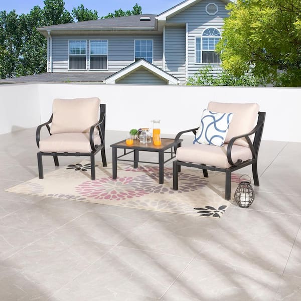 Patio Festival 3-Piece Metal Patio Conversation Seating Set with Beige Cushions