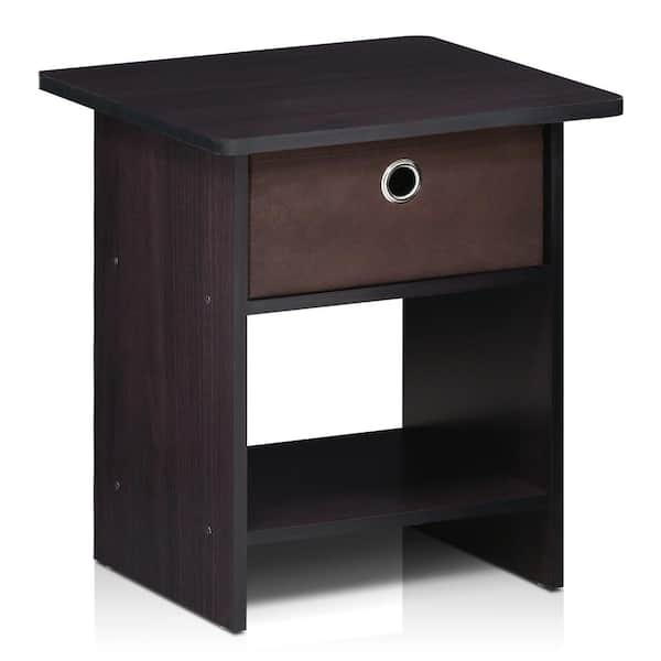Furinno Home Living Bin Drawer Dark Walnut Nightstand