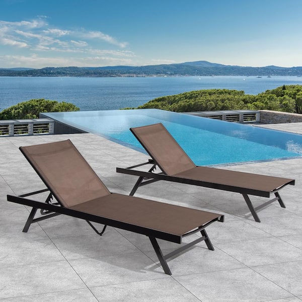 Crestlive Products 2-Piece Aluminum Adjustable Outdoor Chaise Lounge in Brown