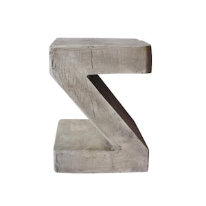 Light Gray Z Shape Concrete 16.75 in Outdoor Side Table Accent Table