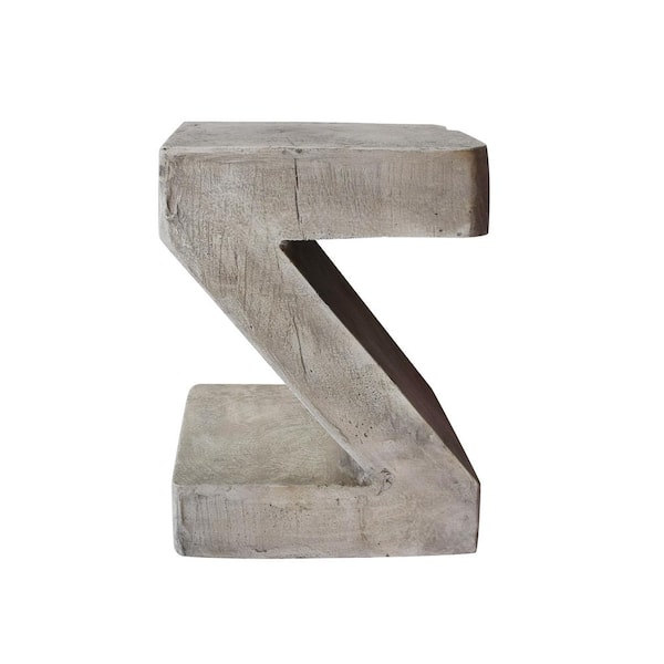 GAWEZA Light Gray Z Shape Concrete 16.75 in Outdoor Side Table Accent Table