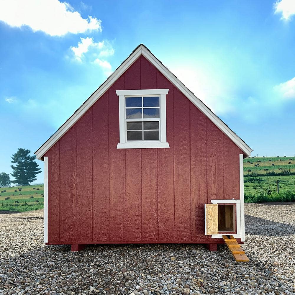 Red and White A-Frame Wooden Chicken Coop Kit