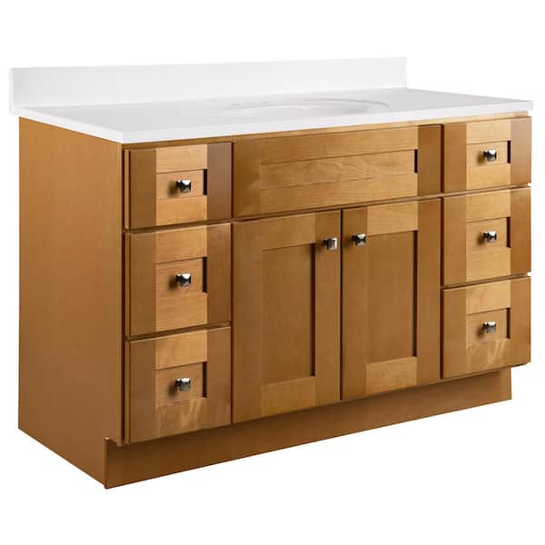 Brookings 49 In W x 22 In D Bathroom Vanity Cabinet in Modern Birch with Solid White Cultured Marble Top, Assembled