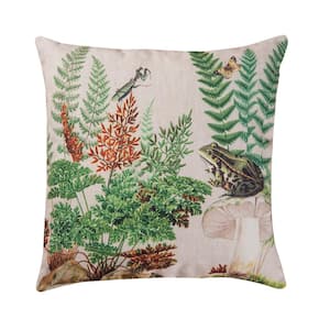 Fern & Frog Green Floral Down Alternative 18 in. x 18 in. Throw Pillow