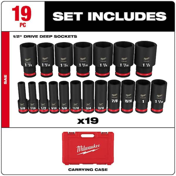 Milwaukee - SHOCKWAVE 1/2 in. Drive SAE 6 Point Impact Socket Set (19-Piece)