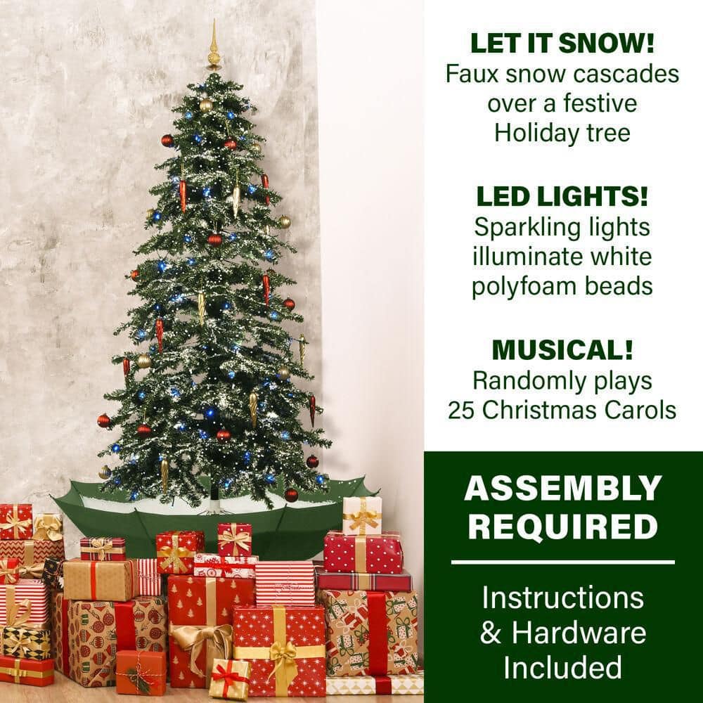 67-Inch Green and White Pre-Lit Potted Christmas Tree with LED Lights